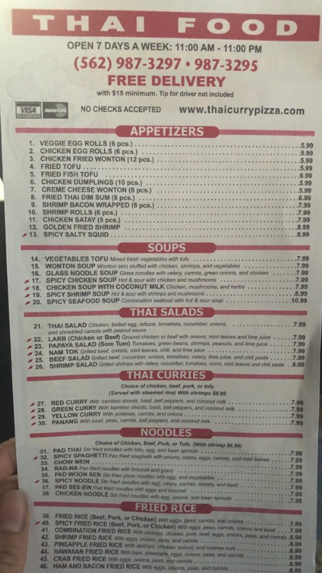 thai curry pizza & thai cuisine long beach menu
