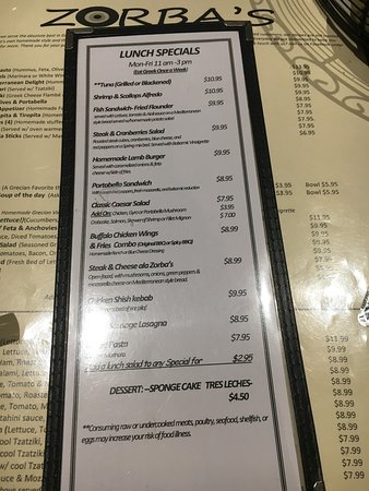 zorbas greek italian cuisine menu