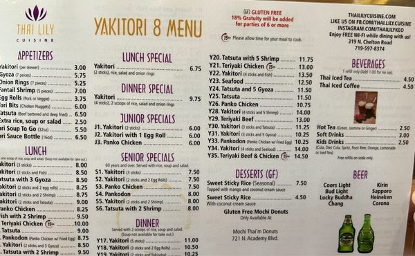 thai lily cuisine and yakitori 8 menu