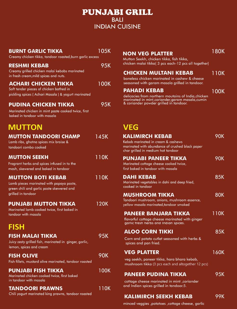 tasty indian cuisine menu