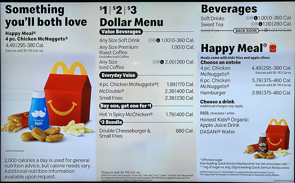 mcdonalds kids meal price