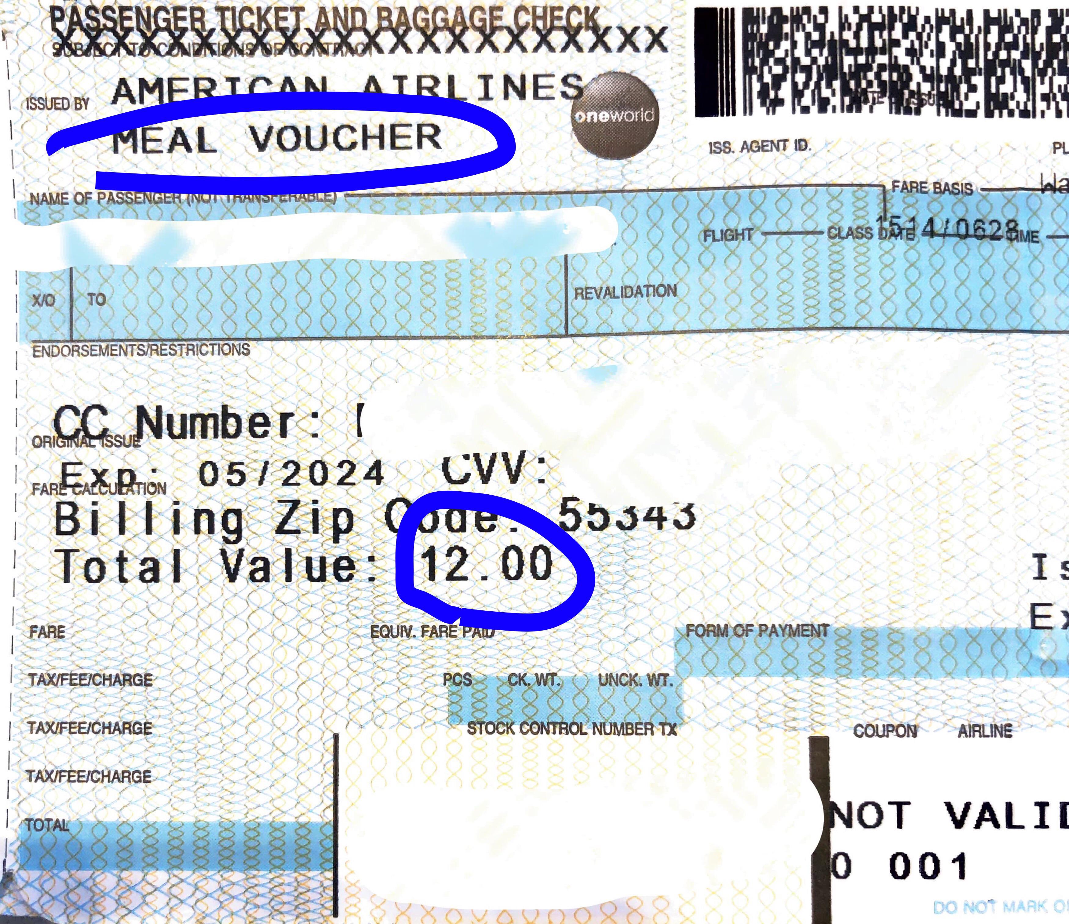 meal voucher for delayed flight