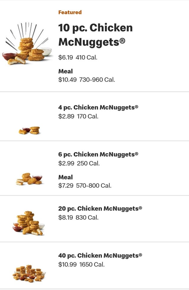 how much is a 10 piece mcnugget meal large