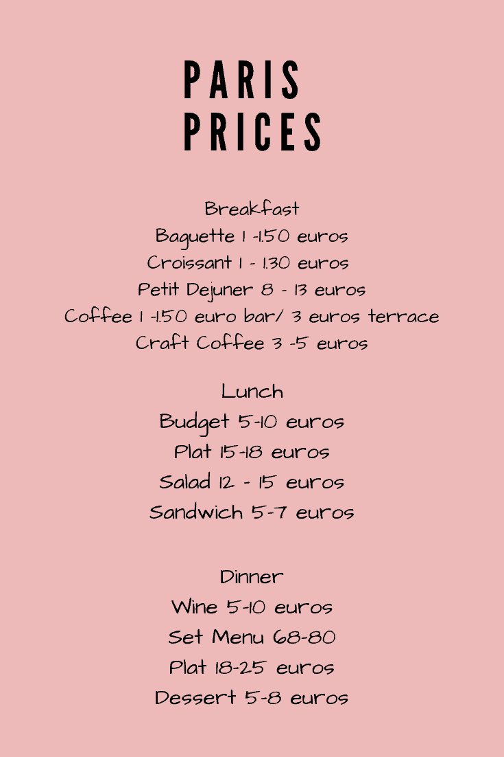 average meal price in paris