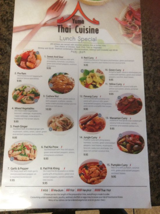 yuma thai cuisine menu