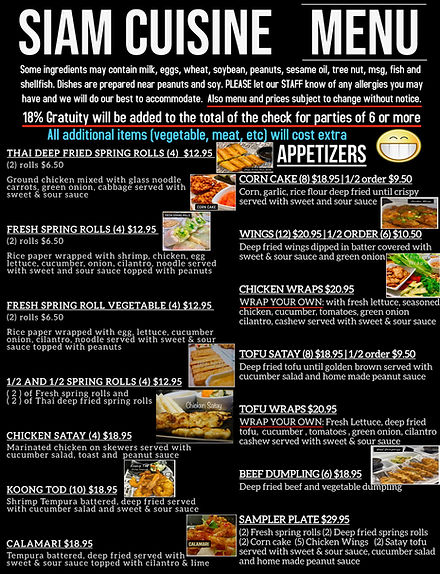 siam cuisine menu