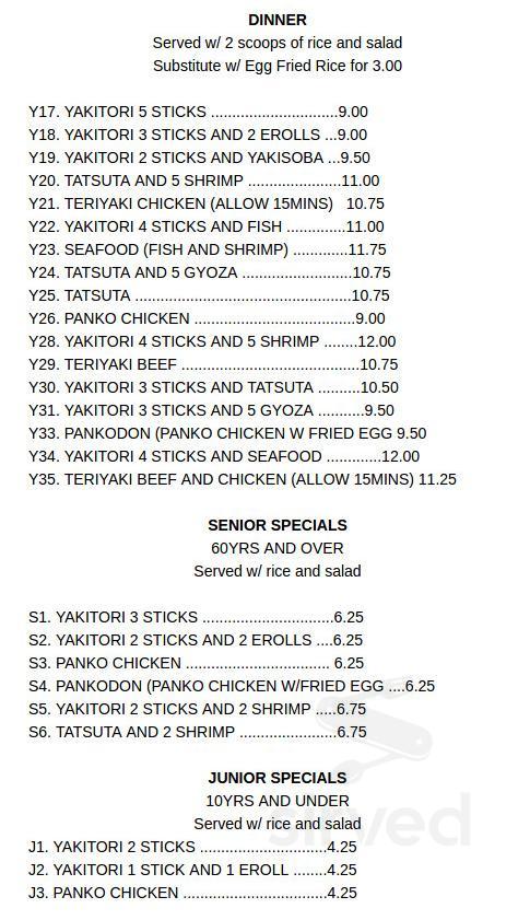 thai lily cuisine and yakitori 8 menu