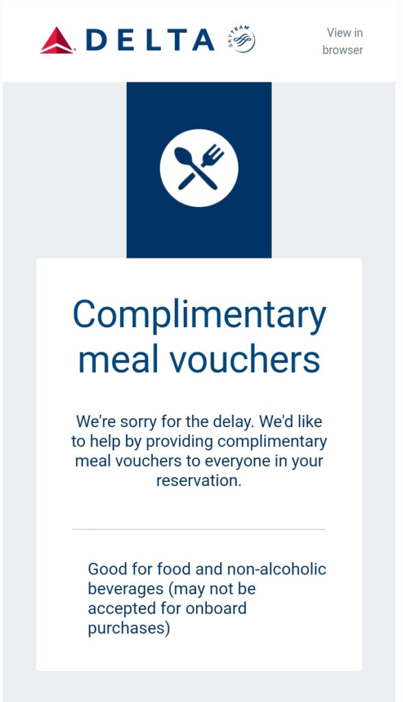 meal voucher for delayed flight