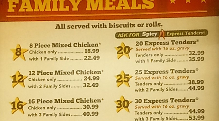 chicken express family meals prices