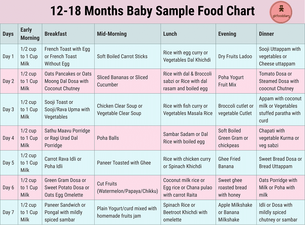 meal plan for 1 year old indian baby