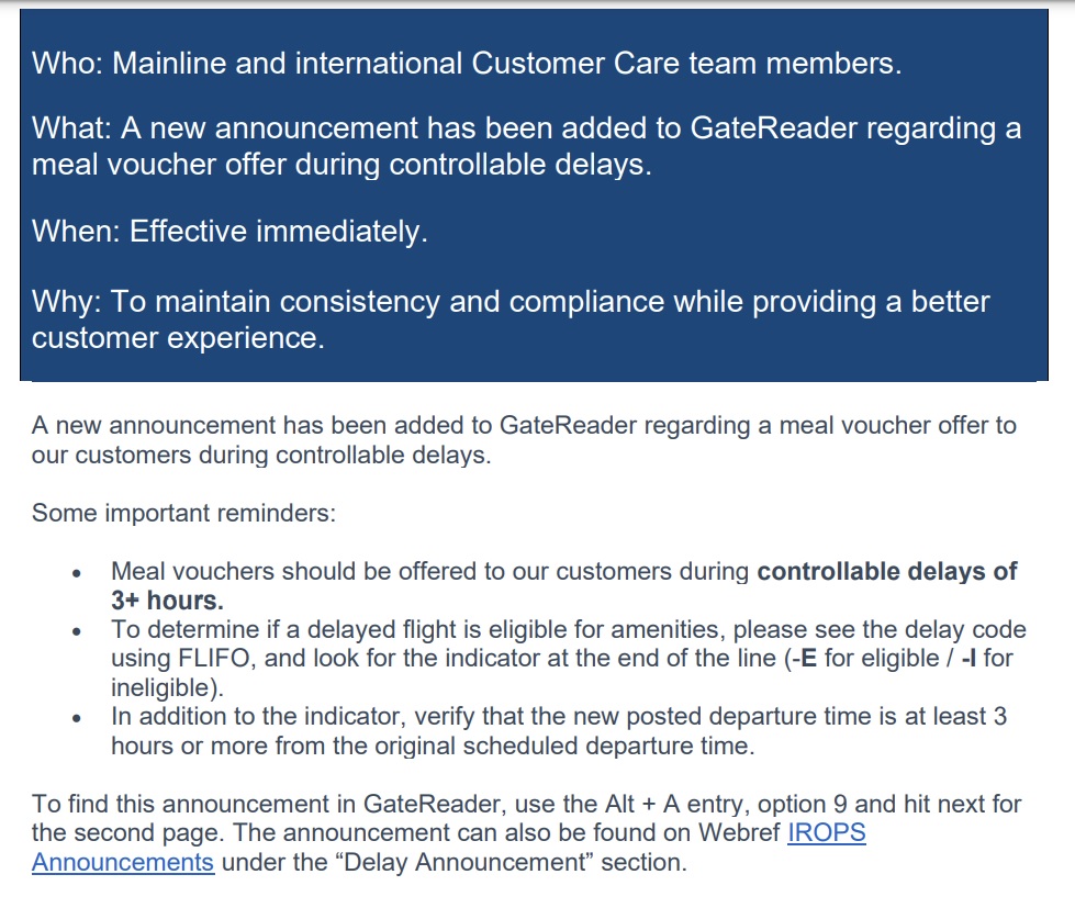 meal voucher for delayed flight