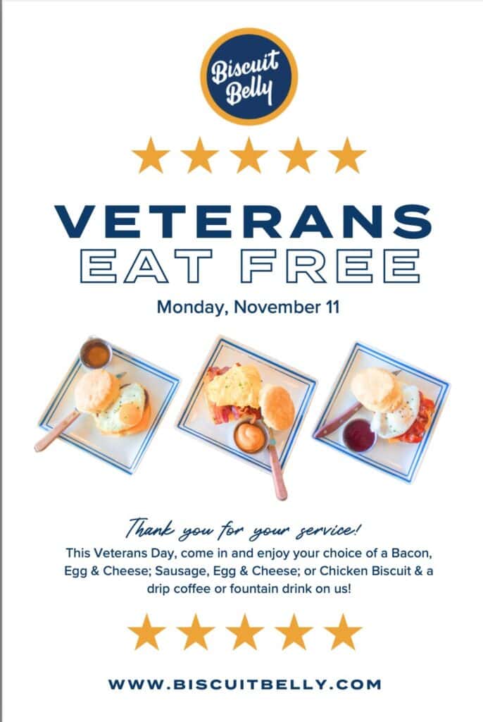 veterans day free meals north carolina