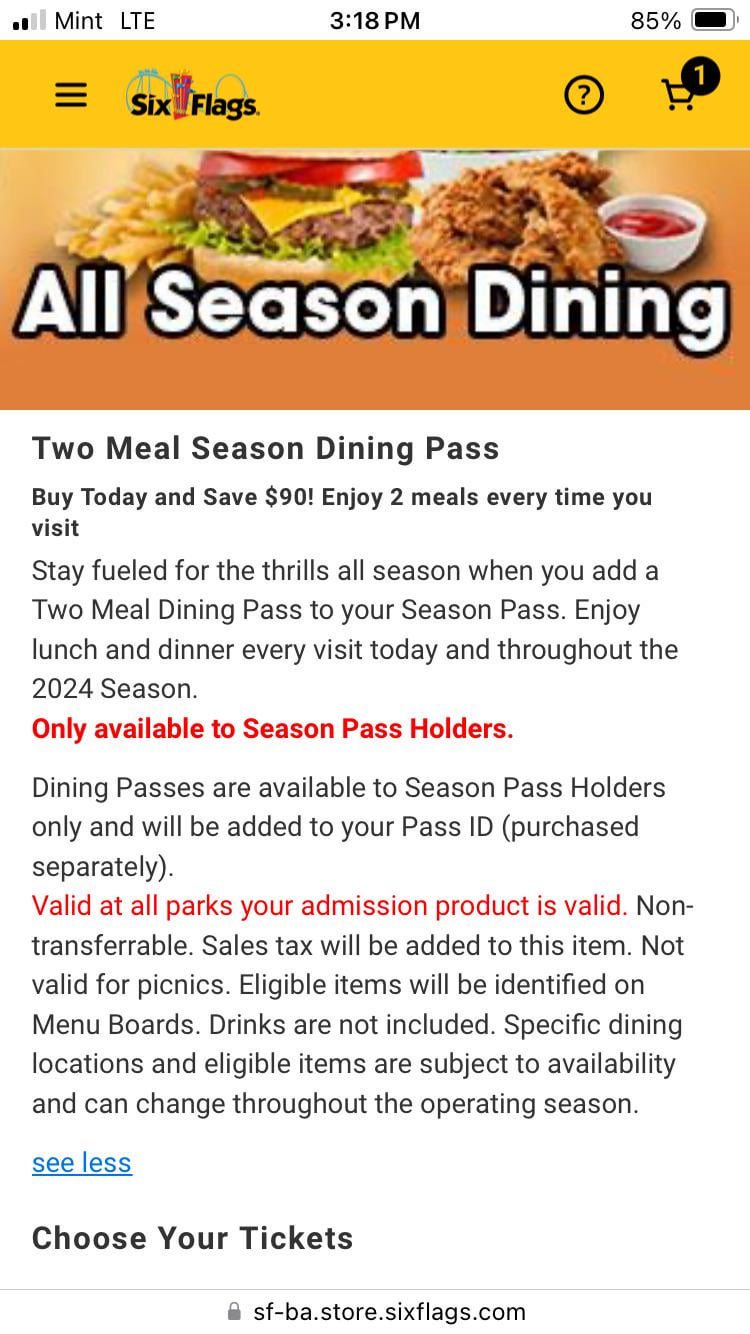 six flags meal plan