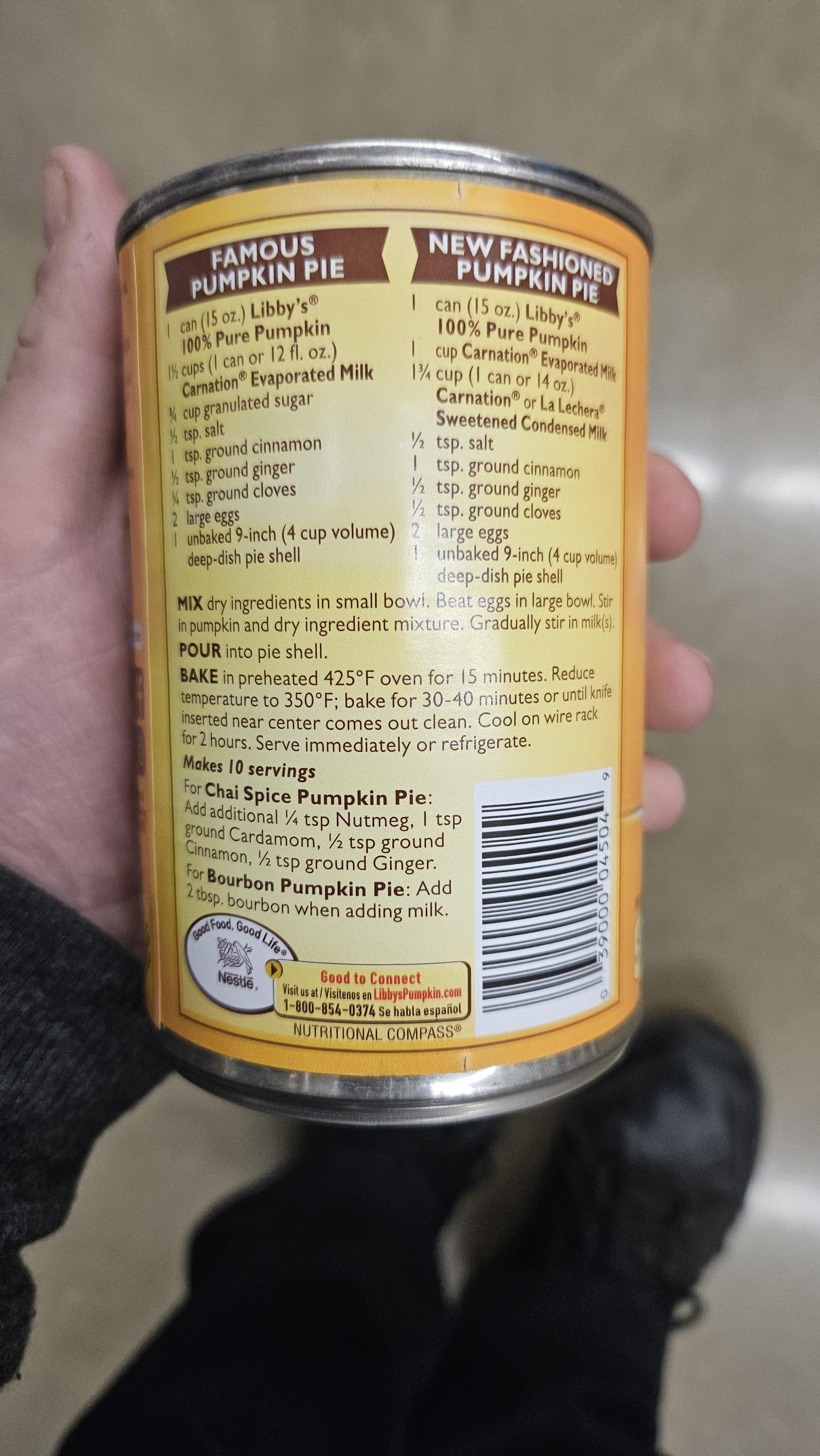 libby pumpkin pie mix recipe on label