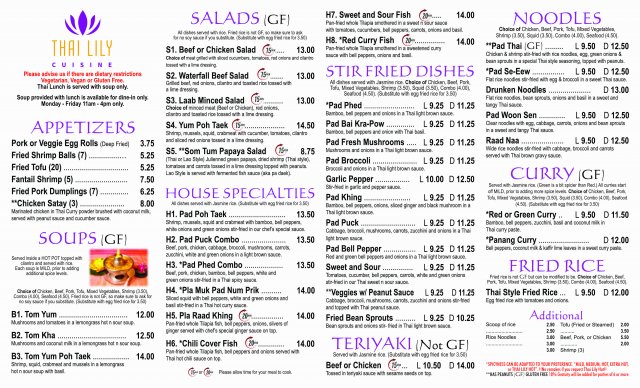 lily thai cuisine menu