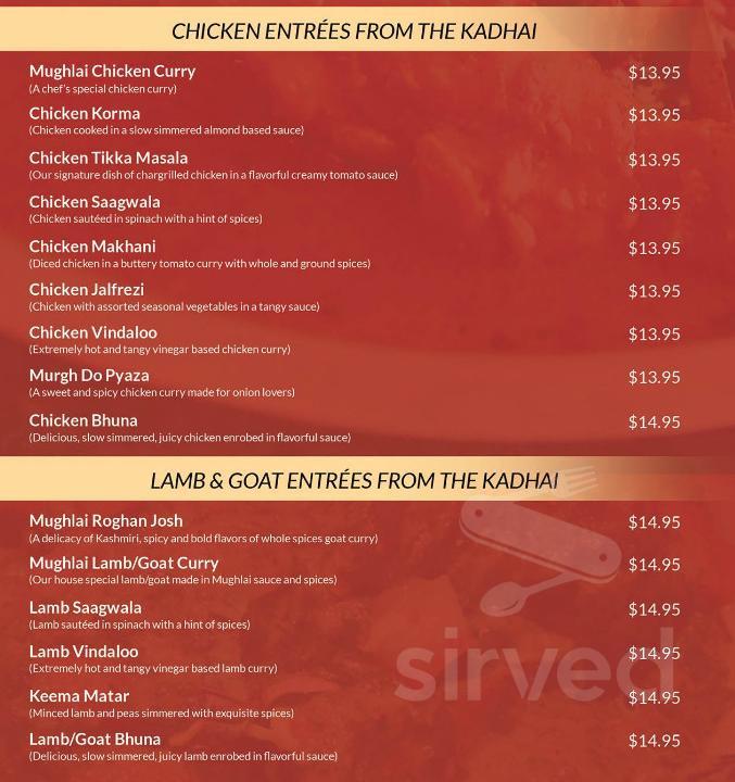 mughlai indian cuisine menu