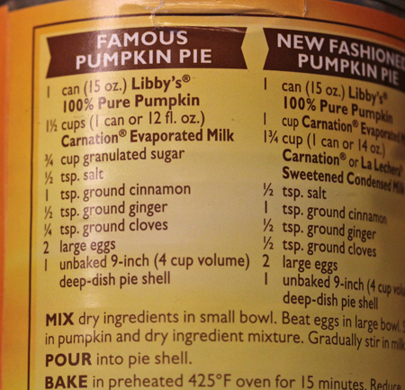 libby pumpkin pie mix recipe on label