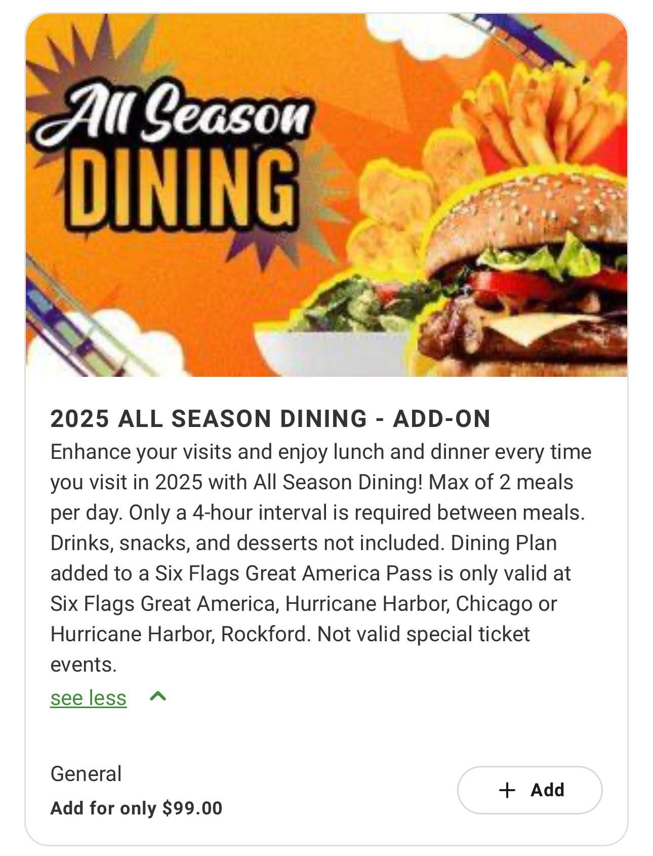 six flags meal plan