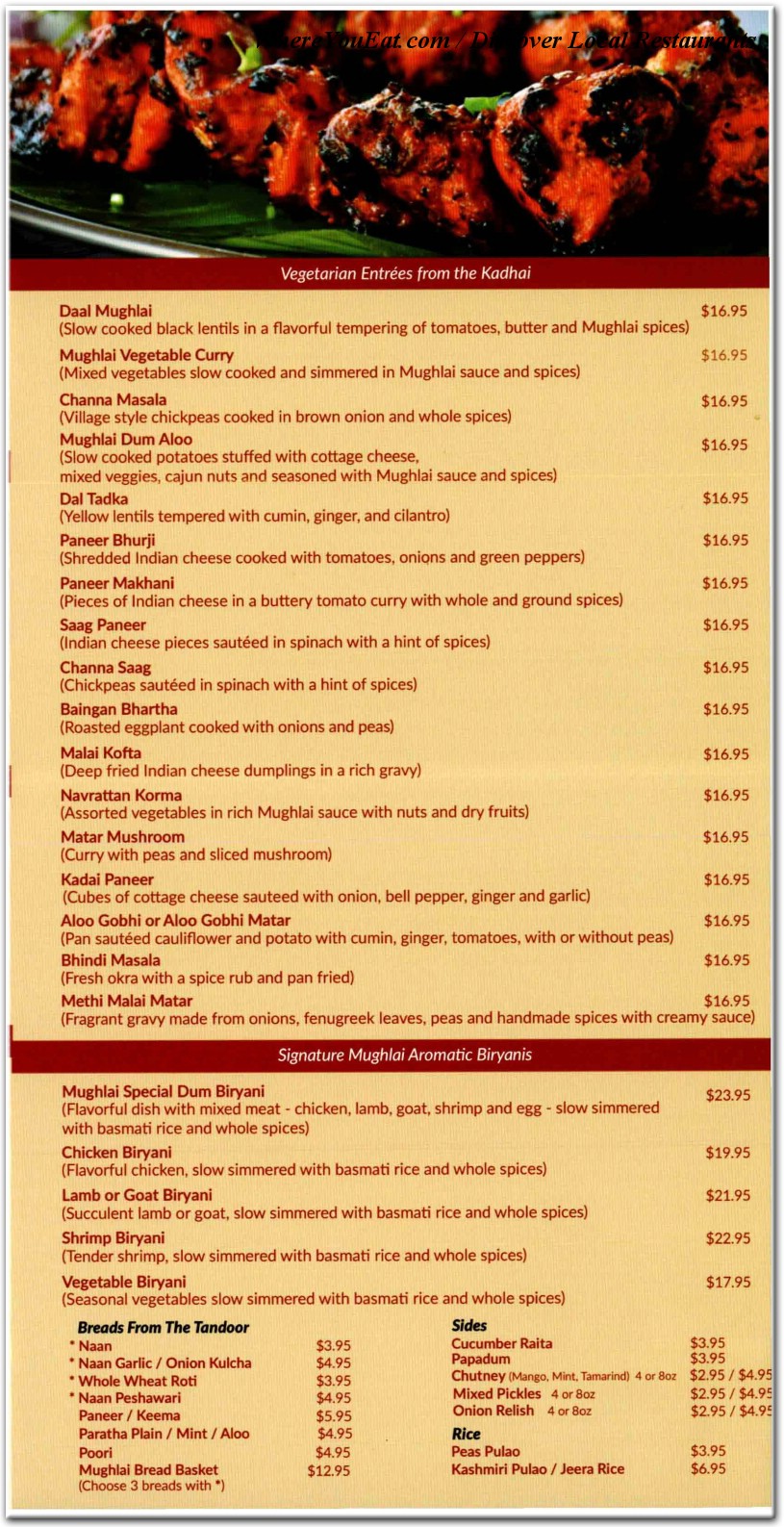mughlai indian cuisine menu
