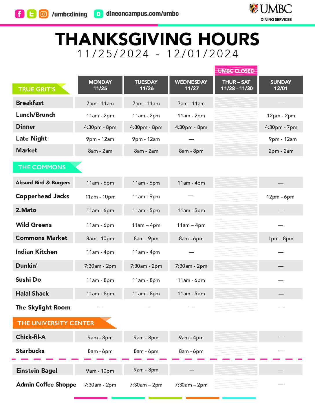 umbc meal times