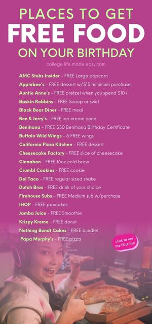 restaurants that give free birthday meals