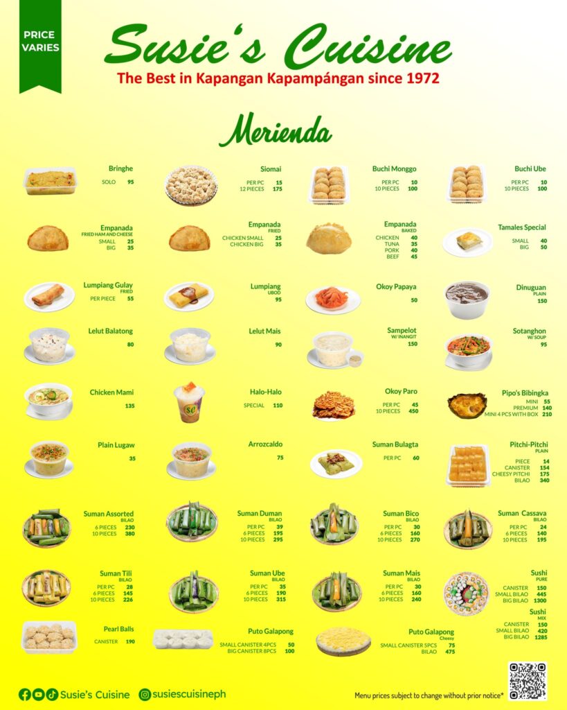 suzie cuisine menu