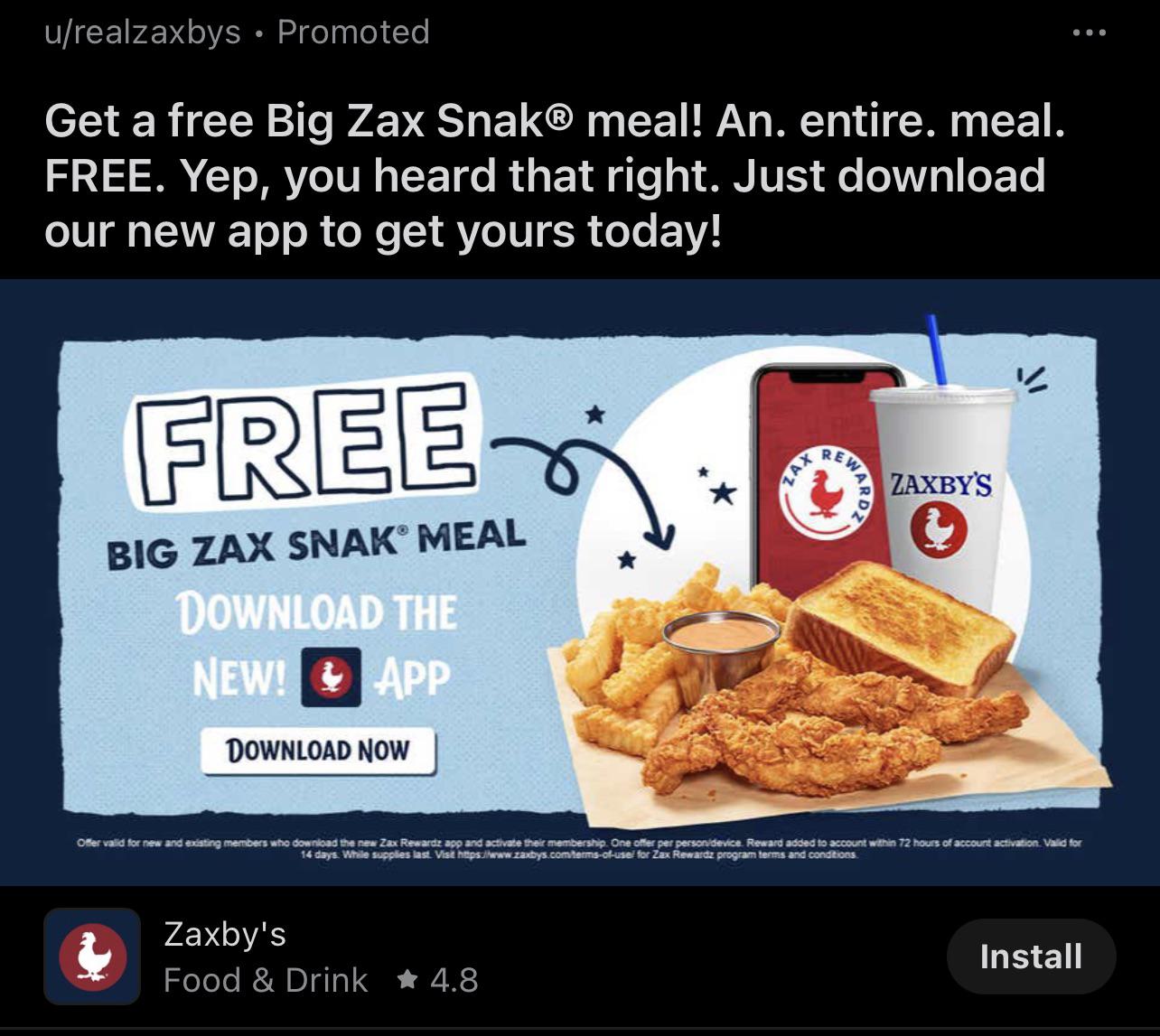 zaxby's free meal 2024