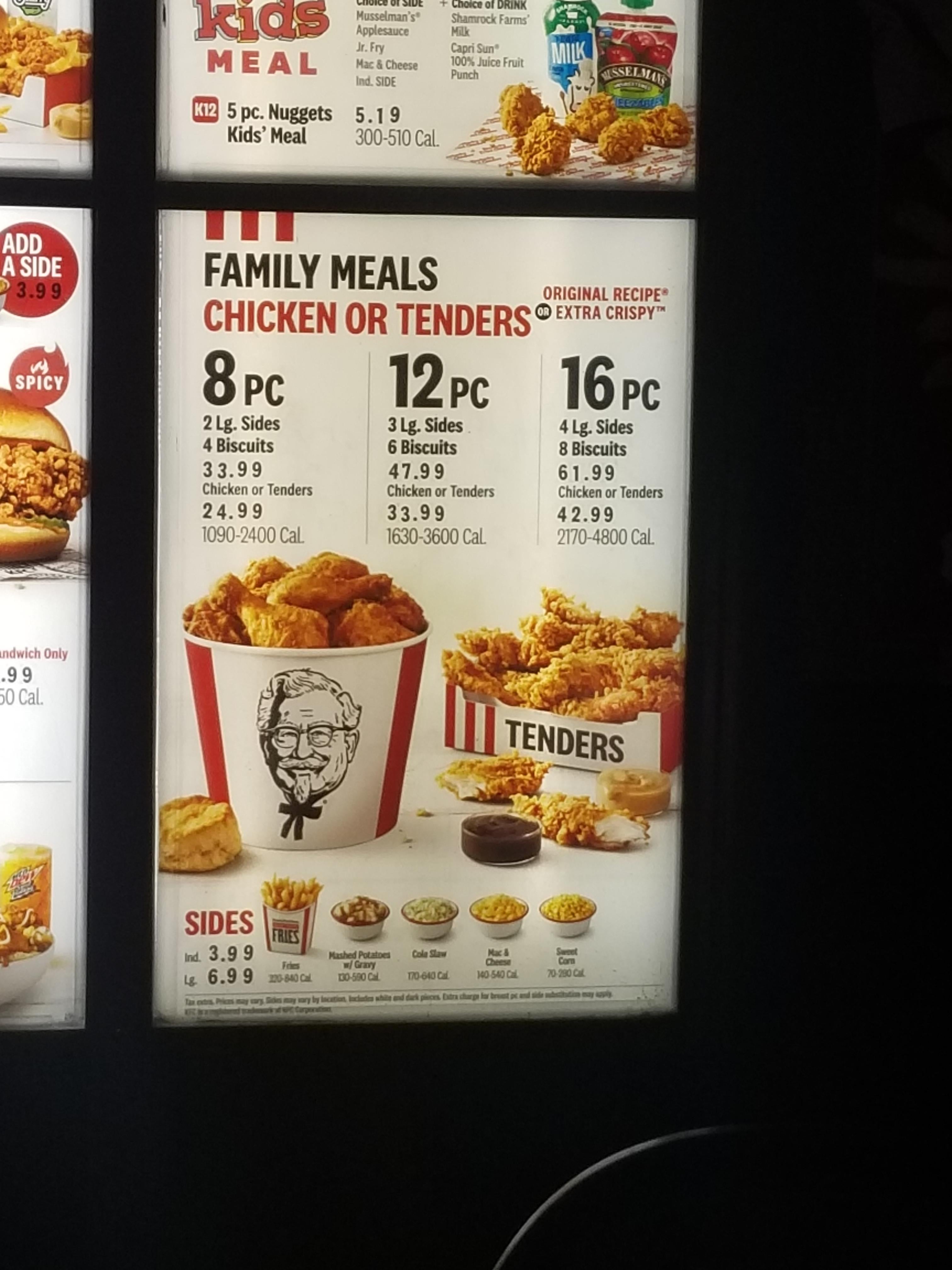 kfc bucket meal price