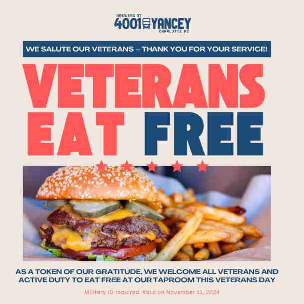 veterans day free meals north carolina
