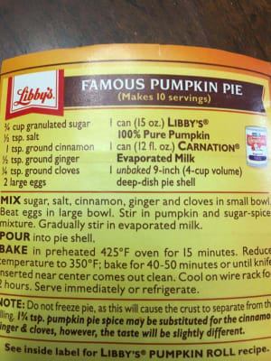 libby pumpkin pie mix recipe on label