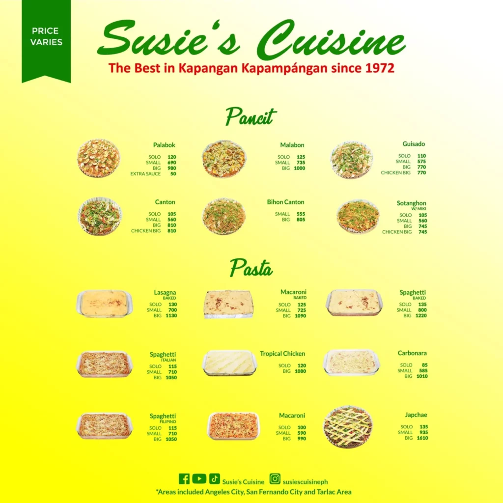 suzie cuisine menu
