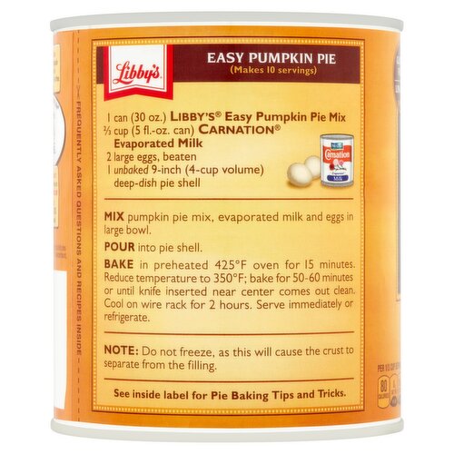 libby pumpkin pie mix recipe on label