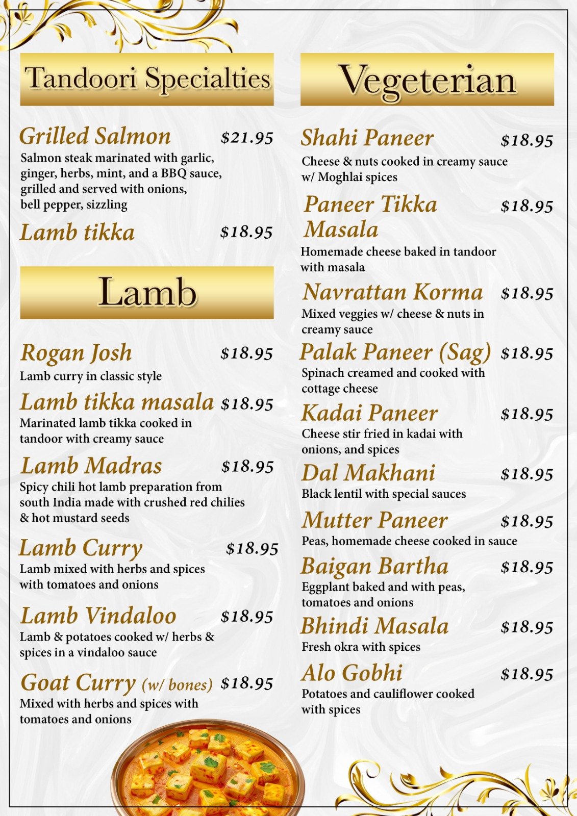 sansar indian cuisine menu
