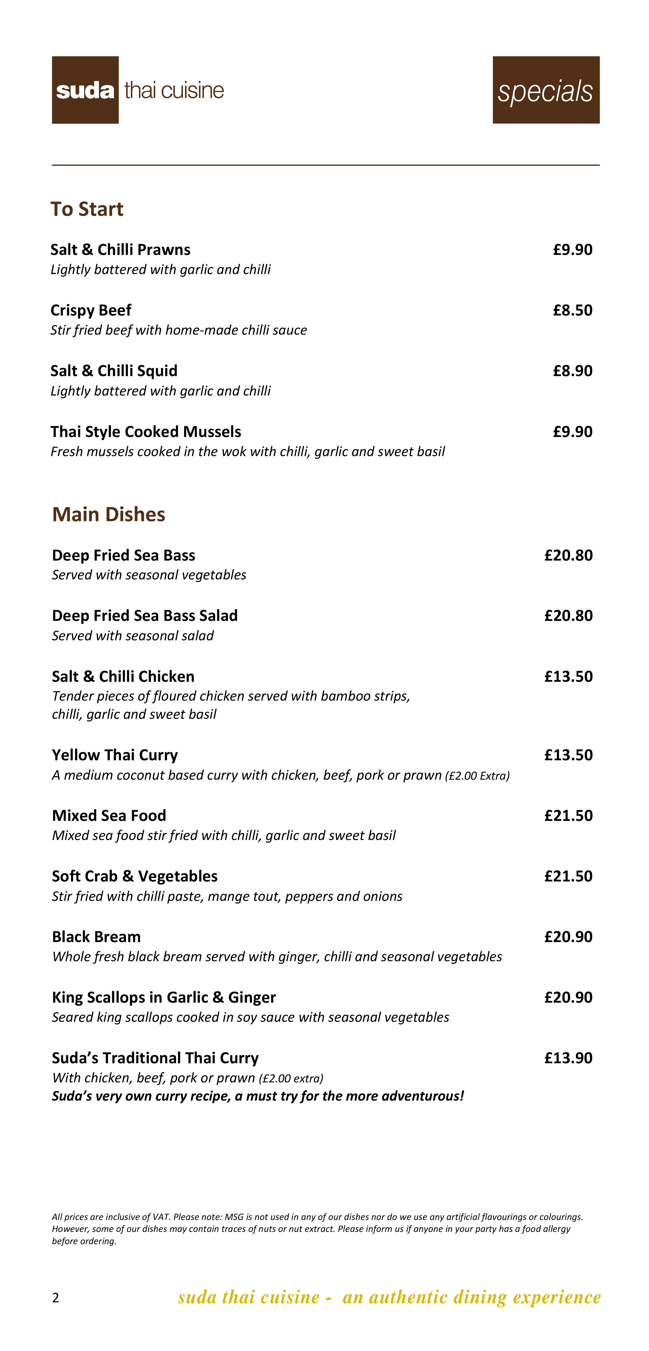 suda thai cuisine menu